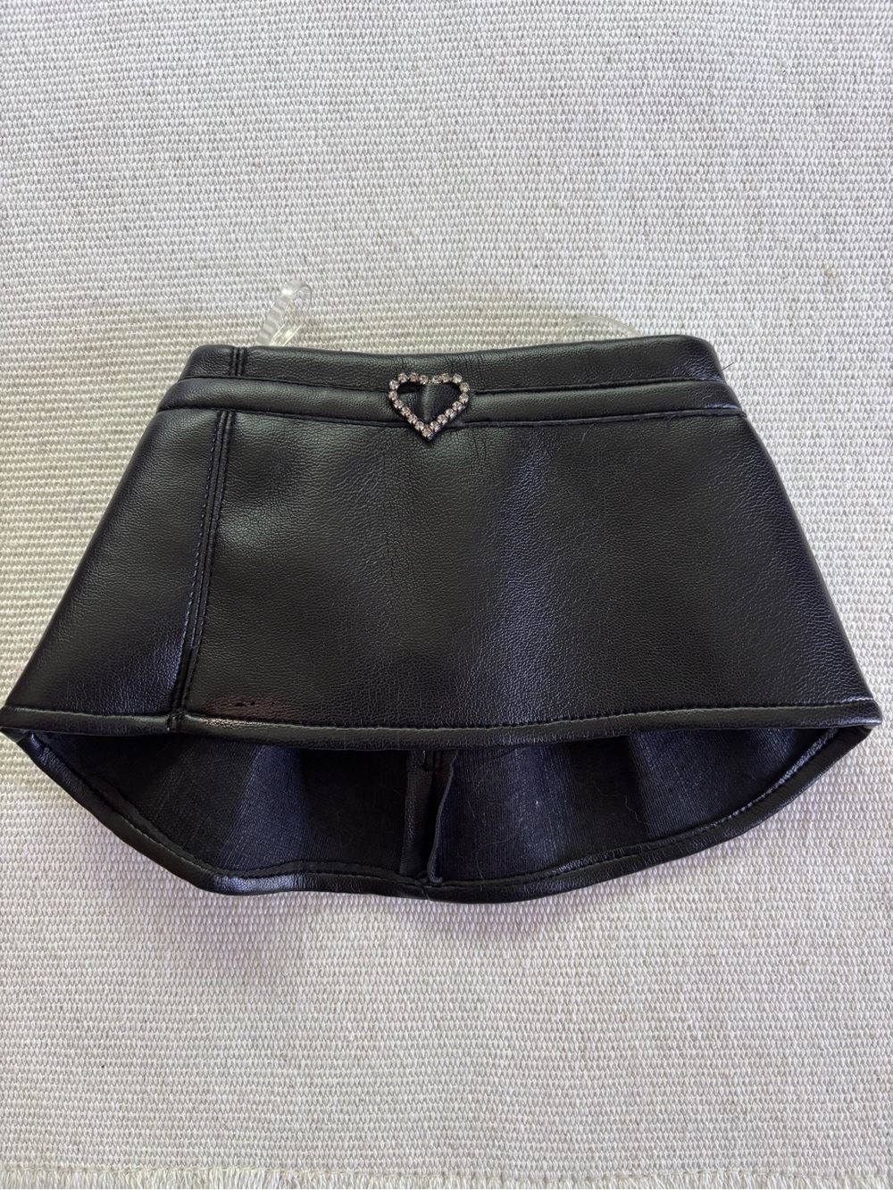 Build-A-Bear Black Faux Leather Mini Skirt with Rhinestone Heart